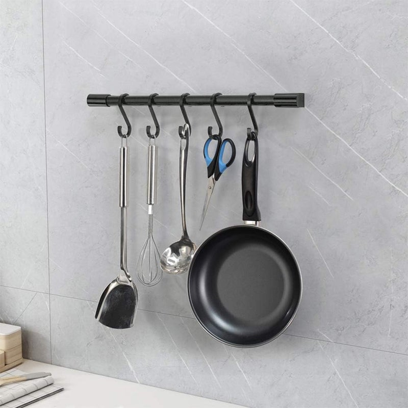 MIAOHUI Kitchen Rail with Hooks, Pan and Pot Hangers for Kitchen Wall Mount, Kitchen Utensil Rack with Removable S Hook, Aluminum (17.3inch_Black_5Hooks) - Image 2